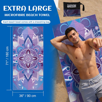 Anavasi 2 Pack Microfibre Beach Towels for Adults, 180 x 90 cm with Net Bag