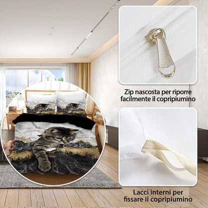 VTRXEG Cat Bedding Set,3 Pieces Soft and Comfortable Microfiber Cat Duvet Cover Set,Cat Bedding for Children and Adults (B, 260x240cm)