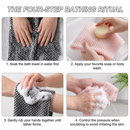 Exfoliating Shower Towel - Deep Exfoliating Towel, Back Scrub Gentle on Sensitive Skin, 3D Weaving   Technique Shower Towel Machine Washable
