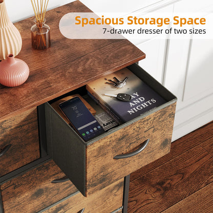 CAIYUN Chest of Drawers for Bedroom with 7 Drawers, Fabric Storage Drawer, Tall Brown Hallway Storage Unit