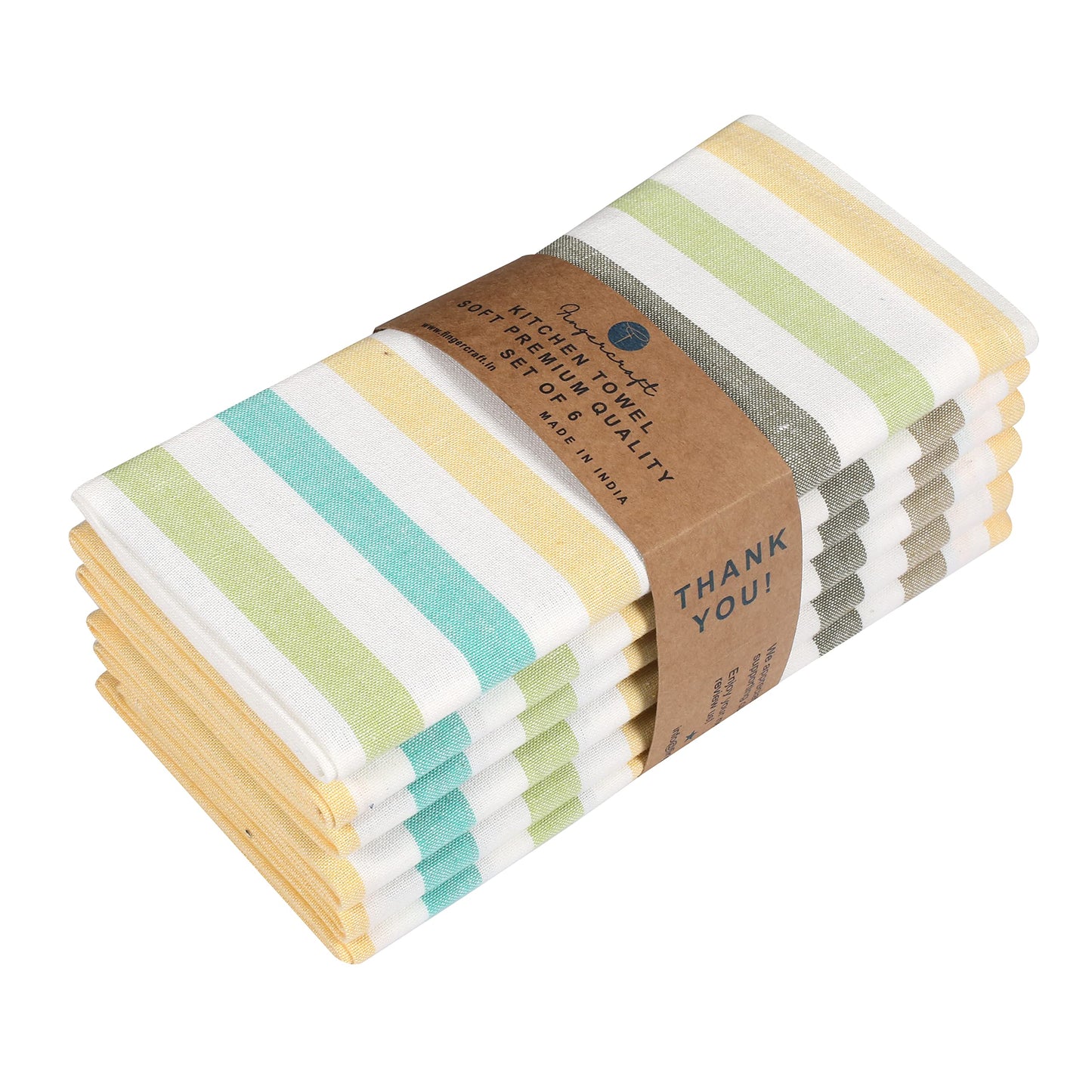 FINGERCRAFT Kitchen Dish Towels, 100% Natural Cotton, Set of 6 Multi-Purpose Kitchen Towels, Very Soft, Highly Absorbent