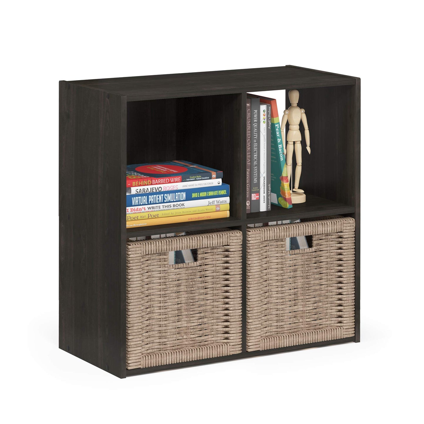 Furinno PELLI Book Shelf, 2x2 Bookshelf, Cube Storage Organizer Cabinet, 11.6 x 24.2 x 24.2, for Living Room, Bedroom, Home Office, Espresso