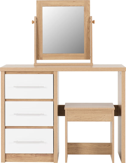Seconique Seville Dressing Table Set in White Gloss/Light Oak Effect Veneer