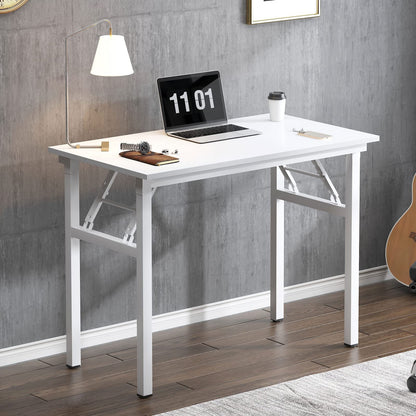 sogesfurniture Folding Table Office Study Writing Desk Workstation Dining Table, No Install Needed, 80x40x75cm, White BHEU-LP-AC5WW-8040