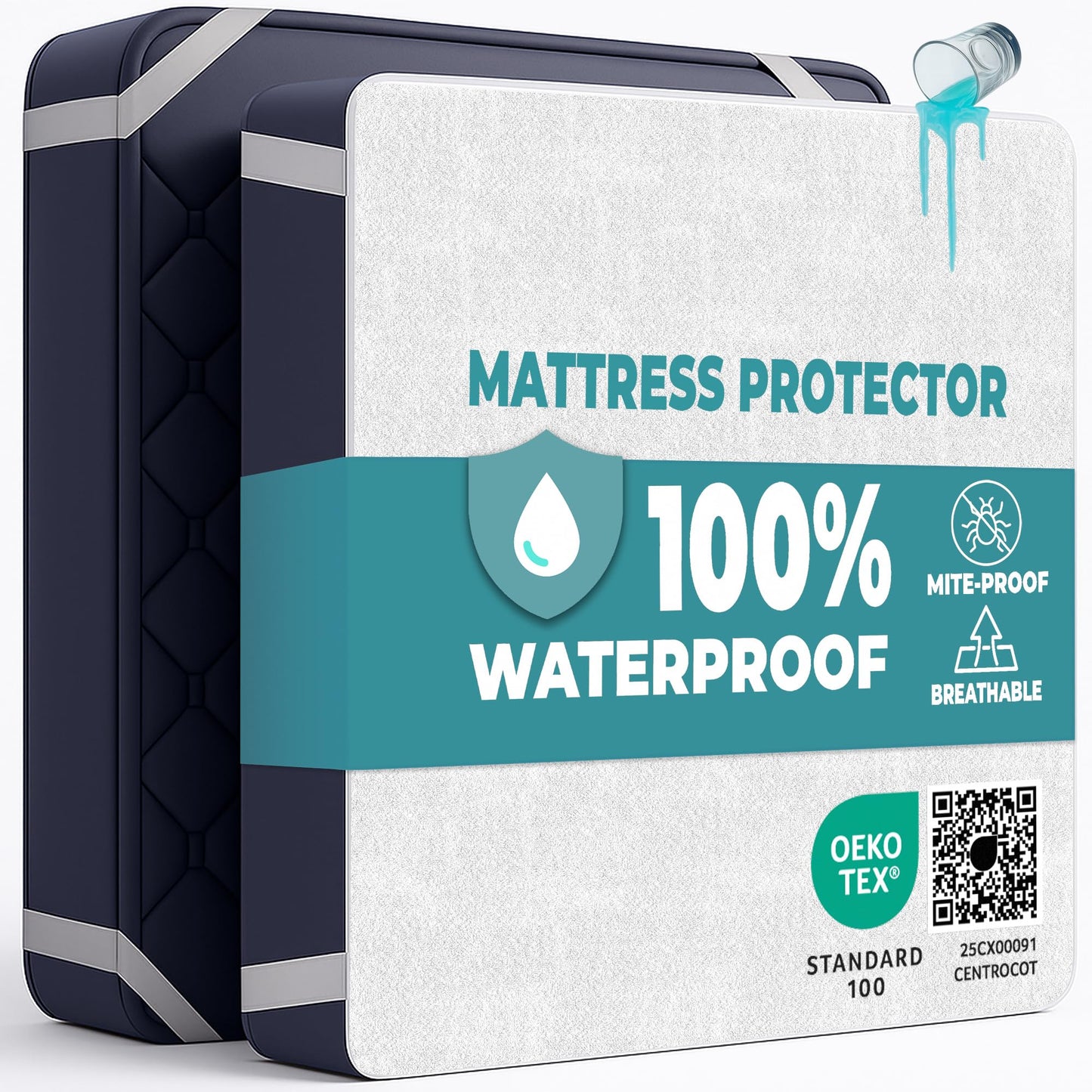 King Size Mattress Protector Waterproof for Bed 160x200 cm Premium Cotton Terry Bed Cover with Elastic Straps Sheet Soft and Breathable Mattress
