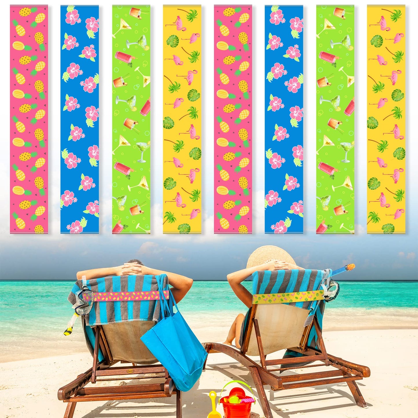 8 Pack Towel Bands for Beach Chairs Cruise Towel Clips for Lounge Beach Pool Chairs Towel Strap Holder Elastic Windproof Beach Accessories for Summer