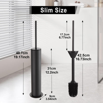 BVL Toilet Brush, Grey, Metal Toilet Brush Including 2 Brush Heads, Slim Design Toilet Brush Round for the Bathroom