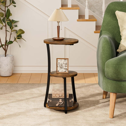 JUSTOGO Small Round Side Table, 3-Tier End Table for Small Spaces