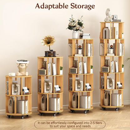 Turosur 5-Tier Rotating Bookshelf, 360° Rotating Bookcase Floor Standing