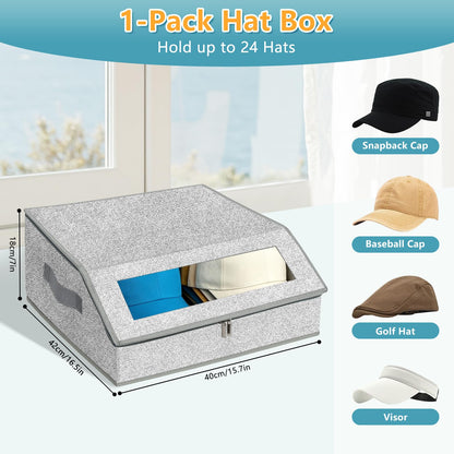 HOTOOLME Stackable Hat Storage Box,Foldable Baseball Cap Organizer（L）