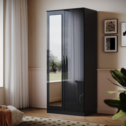 ELEGANT High Gloss Wardrobe with Mirror, Soft Close Hinge Mirrored Wardrobe