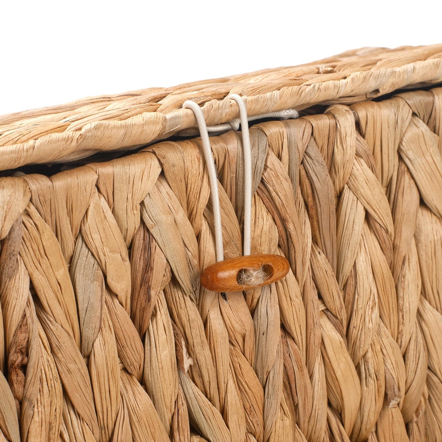 Wicker Bathroom Basket with Lid, Water Hyacinth Toilet Tank Basket with 3 Compartments, Woven Storage Box for Bathroom Organizer (33.5 x 13 x 11.5 cm)