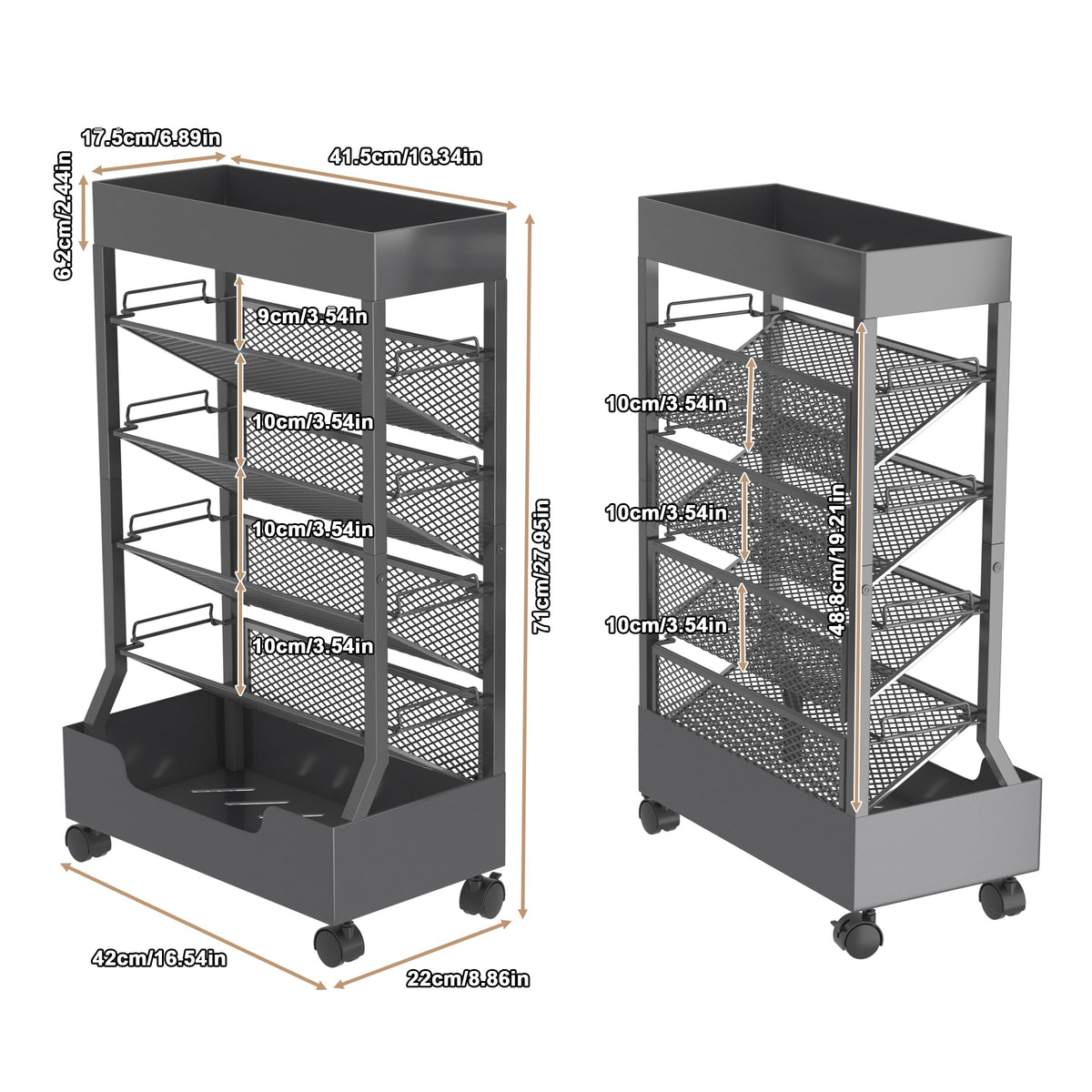 Ornestia Metal Book Trolley, Mobile Storage Bookcase with Wheels(Grey)
