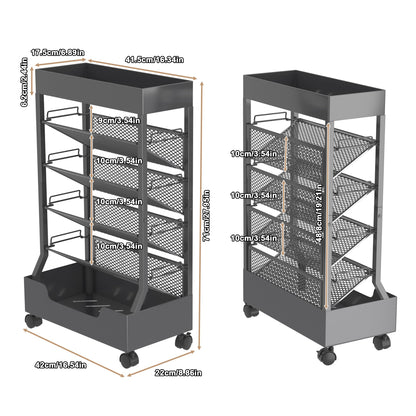 Ornestia Metal Book Trolley, Mobile Storage Bookcase with Wheels(Grey)