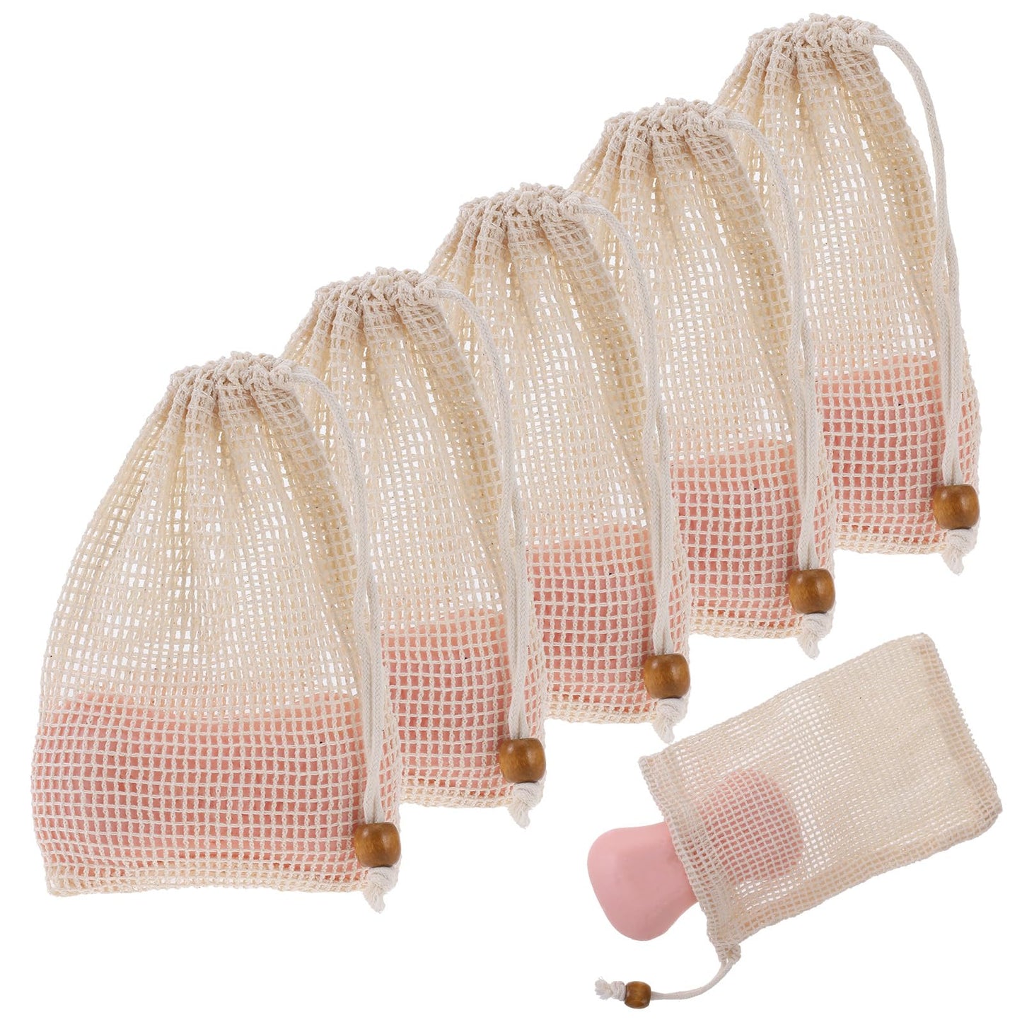 5 Sisal Soap Bags - Natural Fiber Soap Savers with Drawstring for Bath & Shower