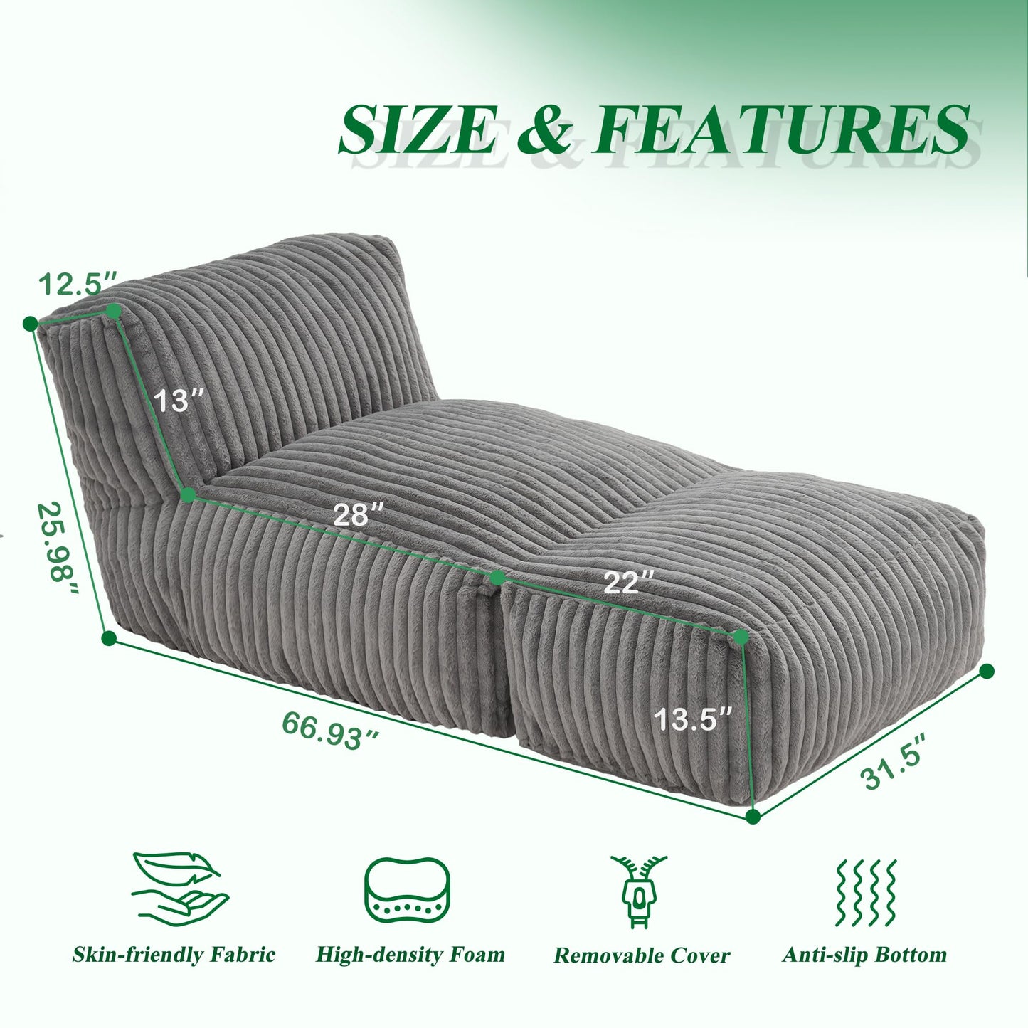 Hobestluk Adult Bean Bag Chairs with Memory Foam Lazy Sofa for Living Room