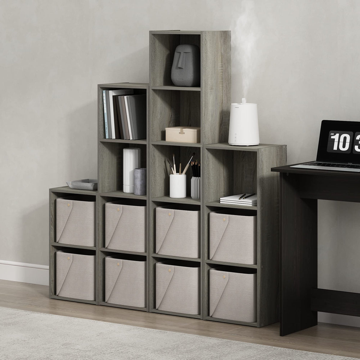 Furinno PASIR Book Shelf, 4-Tier Modern Bookshelf, Open Shelves Bookcase 9 x 12 x 42, for Living Room, Bedroom, Home Office, French Oak