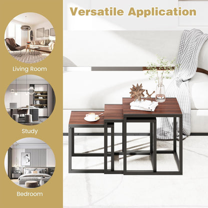DUMEE Nesting Coffee Tables Set of 3,Sofa End Tables,Nest of Tables Walnut