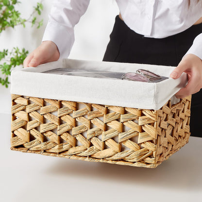 Vagusicc Water Hyacinth Storage Basket with Handle, Handwoven Set of 6 Wicker Storage Baskets for Shelves, Storage Boxes Bin