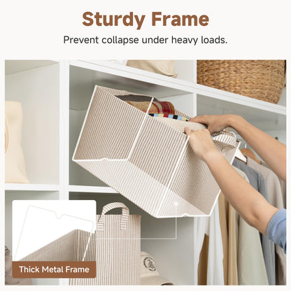 StorageWorks Storage Boxes, Foldable Storage Boxes for Shelves, Large Storage Baskets with Metal Frame, Closet Baskets and Boxes with Handles