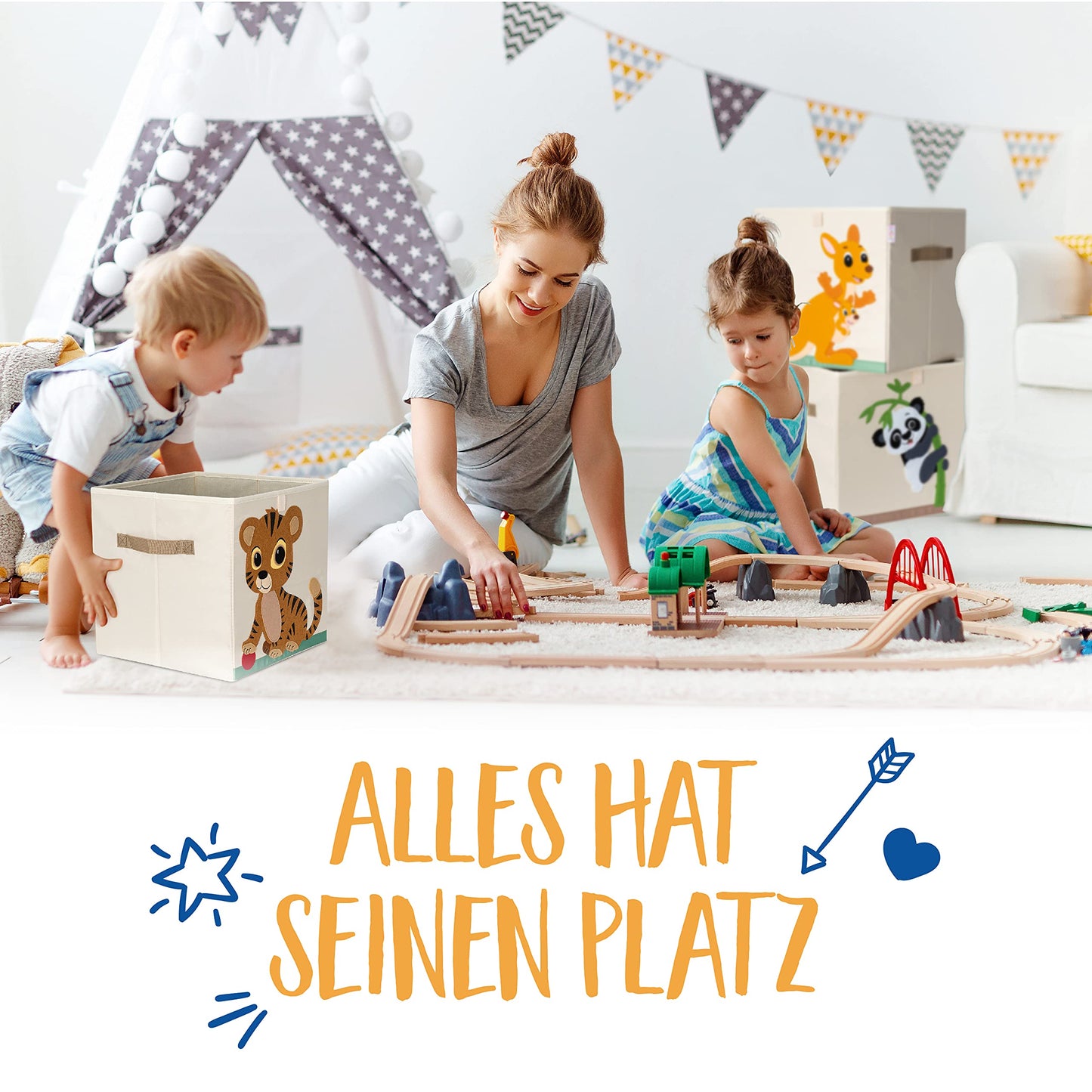 KNECKES Kallax Premium Storage Box for Children, 8 Designs (33 x 33 x 33 cm), Size Suitable as Kallax Boxes, Children's Room, Toy Box, Foldable