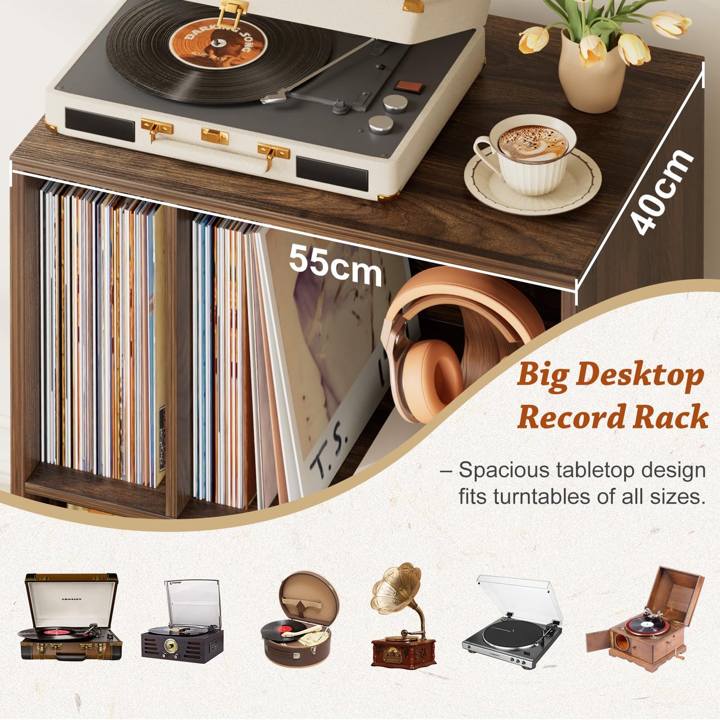 Bikoney Record Player Stand with Vinyl Storage Drawer and Cabinet