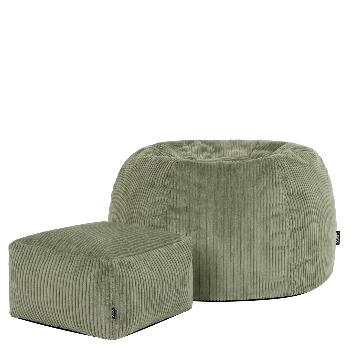icon Kingston Cord Bean Bag & Footstool with Filling Included, Green