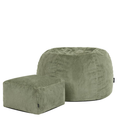 icon Kingston Cord Bean Bag & Footstool with Filling Included, Green