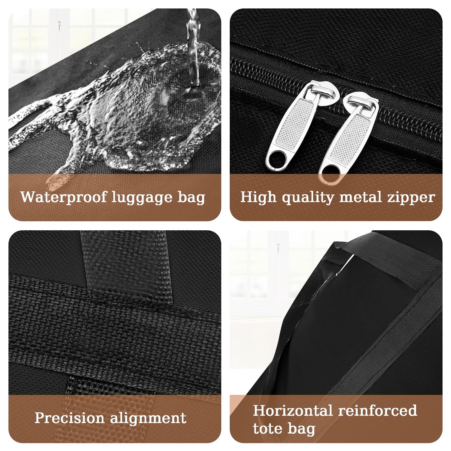 4 Pack 125L Large Storage Bags with Zips, Waterproof 600D Oxford Moving Bags, Clothes Storage Bag for Duvets, Laundry, House Garden, Underbed Storage