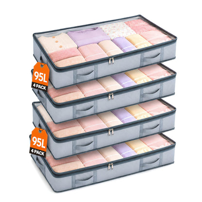 95L Under Bed Storage Boxes with Lids Pack of 4 Large Clothes Storage Bags