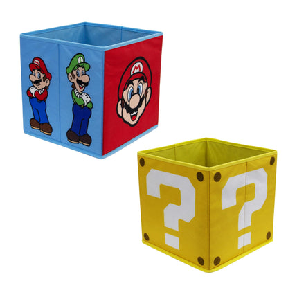Nintendo Super Mario Officially Licensed Storage Boxes | 2 pack Foldable Storage Cubes Faces Design with Mario and Luigi