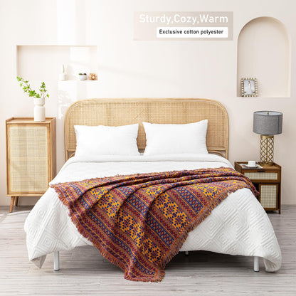 VANJOROY Bohemian Sofa Large Throw Blanket with Tassels For 2 3 Seater, 100% Handwoven Cotton Knitted Armchair Settees Throw for Couch and Bed (180 *