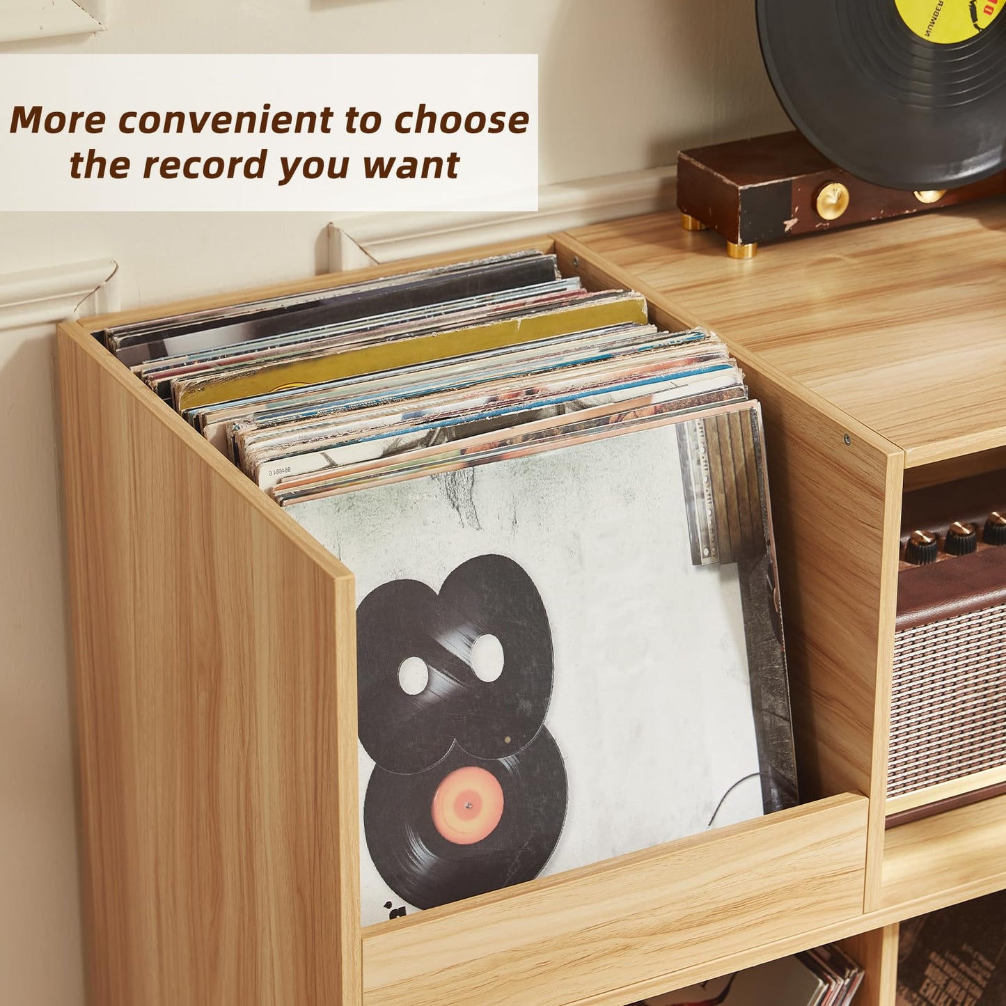 LELELINKY Large Record Player Stand, Turntable Stand with Storage, Vinyl Holder with Display Area, Record Player Table Holds Up to 450 Albums