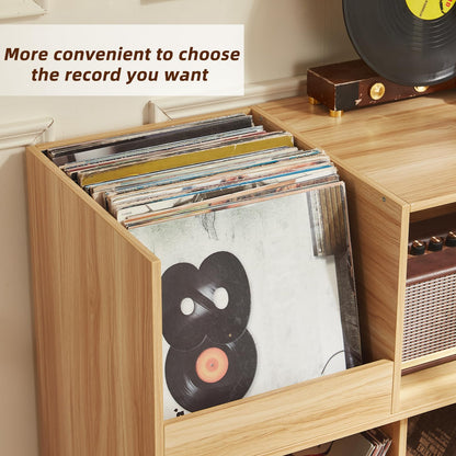 LELELINKY Large Record Player Stand, Turntable Stand with Storage, Vinyl Holder with Display Area, Record Player Table Holds Up to 450 Albums