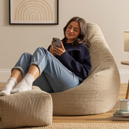 icon Dalton Cord Bean Bag & Footstool with Filling Included, Beige