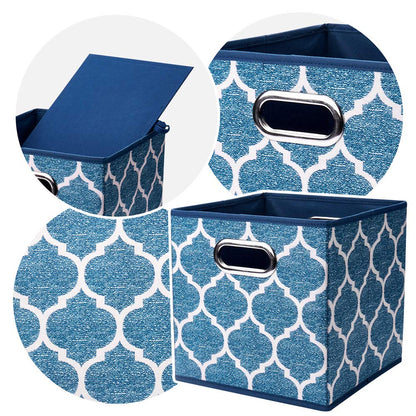 HSDT 3 Cube Storage Bins Blue Navy 10.5x10.5x11 Inch Foldable Grid Lantern Print Fabric Half Storage Basketes for Home Organizers Storage