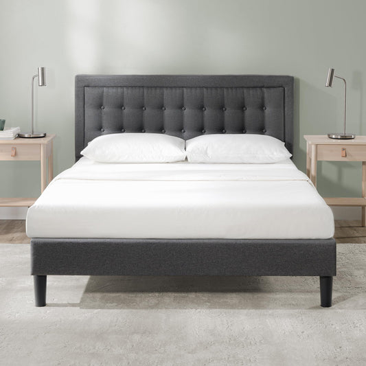 ZINUS Dachelle 35 cm Upholstered Platform Bed Frame | Mattress Foundation | Wood Slat Support | Easy Assembly | Double | Dark Grey