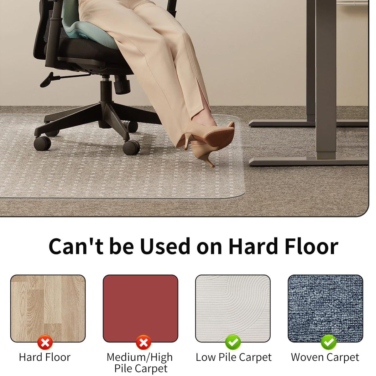 WASJOYE Office Chair Mat for Carpet, 75x120cm Desk Chair Mat for Carpet Floors, Clear 2.2mm Thick Rolling Chair Mats with Non-Slip Studded for Low