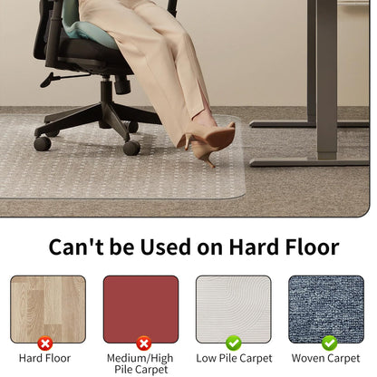 WASJOYE Carpet Chair Mat Large Chair Mat 117 x 152cm Non-slip 2.2mm Thick PVC Transparent Carpet Floor Protector Mat for Home and Office Low Pile