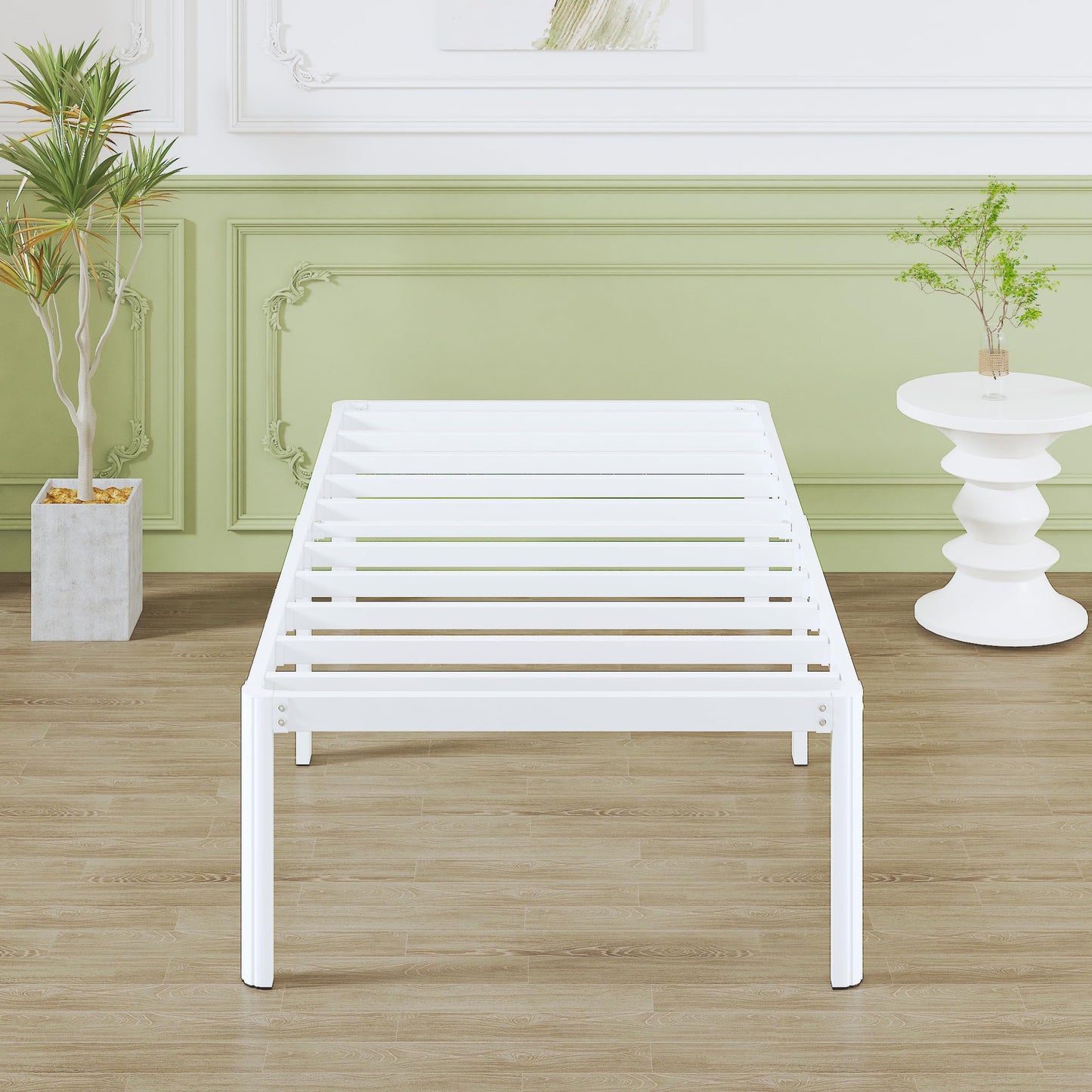 Lutown-Teen Metal Bed Frame 80 x 190 cm with Rounded Corners, 41 cm High Bed Frames with Steel Slats, Storage Space Underneath, Easy Assembly, White