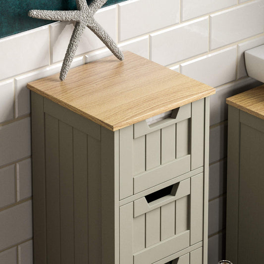 Bath Vida Priano Bathroom 4 Drawer Floor Standing Cabinet Unit Storage Wood, Grey & Oak