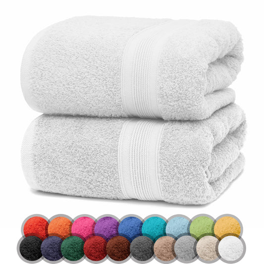 NatureMark Pack of 2 Bath Towels - 100% Cotton, 500?g/m? - Soft, Absorbent & Durable - For Home, Sauna & Travel - 70 x 140 cm, White