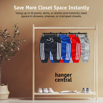 Hanger Central 30 Pack Space Saving Heavy Duty Slim Plastic Trouser Hangers Ribbed Non-Slip with Clamp Clips 360 Swivel Chrome Swivel Hook 10/12/14