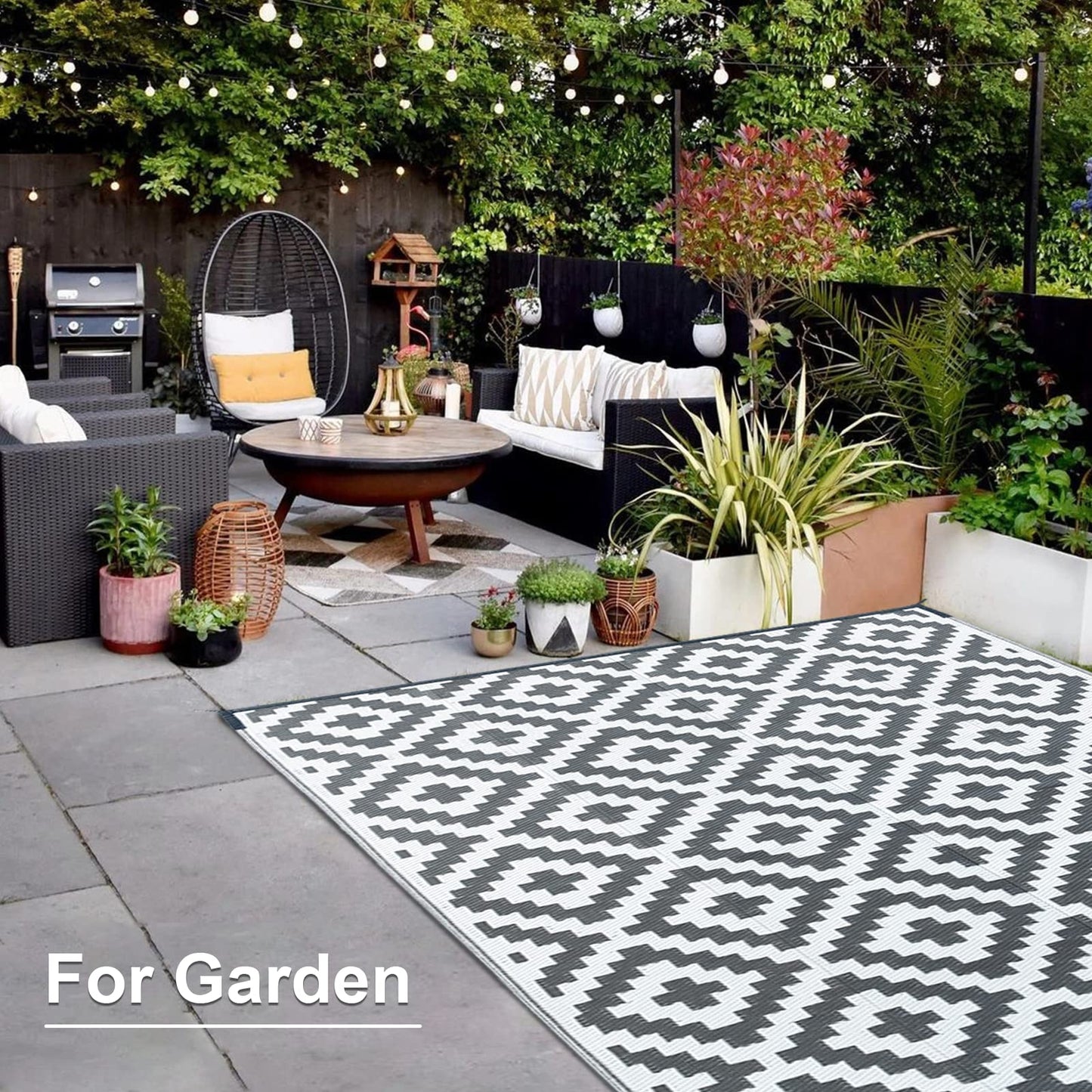 CHOSHOME Outdoor Waterproof Garden Carpet 120x180CM Lightweight Camping UV Resistant Portable Easy Cleaning Balcony Rugs for Picnic Beach BBQ Grey