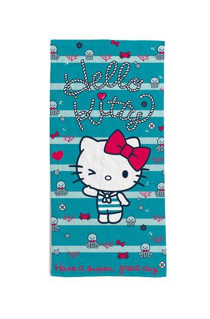hermet, Hello Kitty Beach Towel, 70 x 140 cm, Beach or Pool Towel, 100% Soft Cotton, Practical and Lightweight