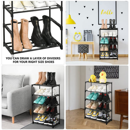 Ywinler 5 Tier Shoe Racks, Metal Shoe Storage Organiser Tall Narrow Shoe Racks Stackable Slim Shoe Shelf for Hallway, Entryway, Living Room