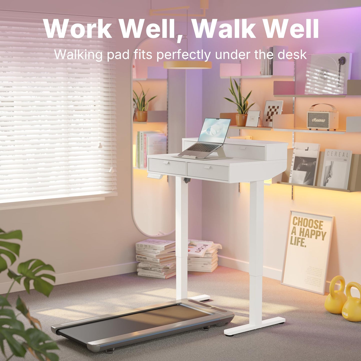 HUANUO Standing Desk with Drawers, 80x53cm, White