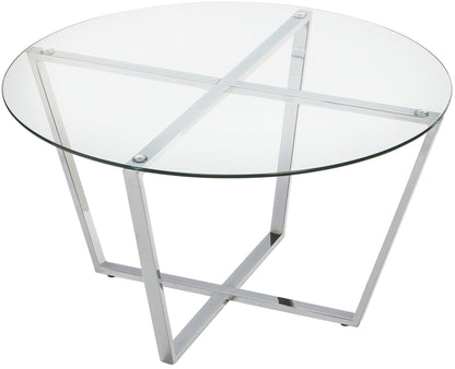 Mango Steam Round Metro Glass Coffee Table/Side Table/for Living Room & Dining Room - Clear Top/Chrome Base