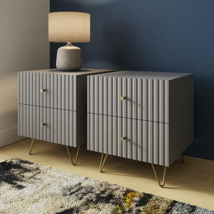 GFW FW Thalia Bedside Table Set of 2, Modern Grey Nightstands with Textured Finish & 2 Drawer Storage