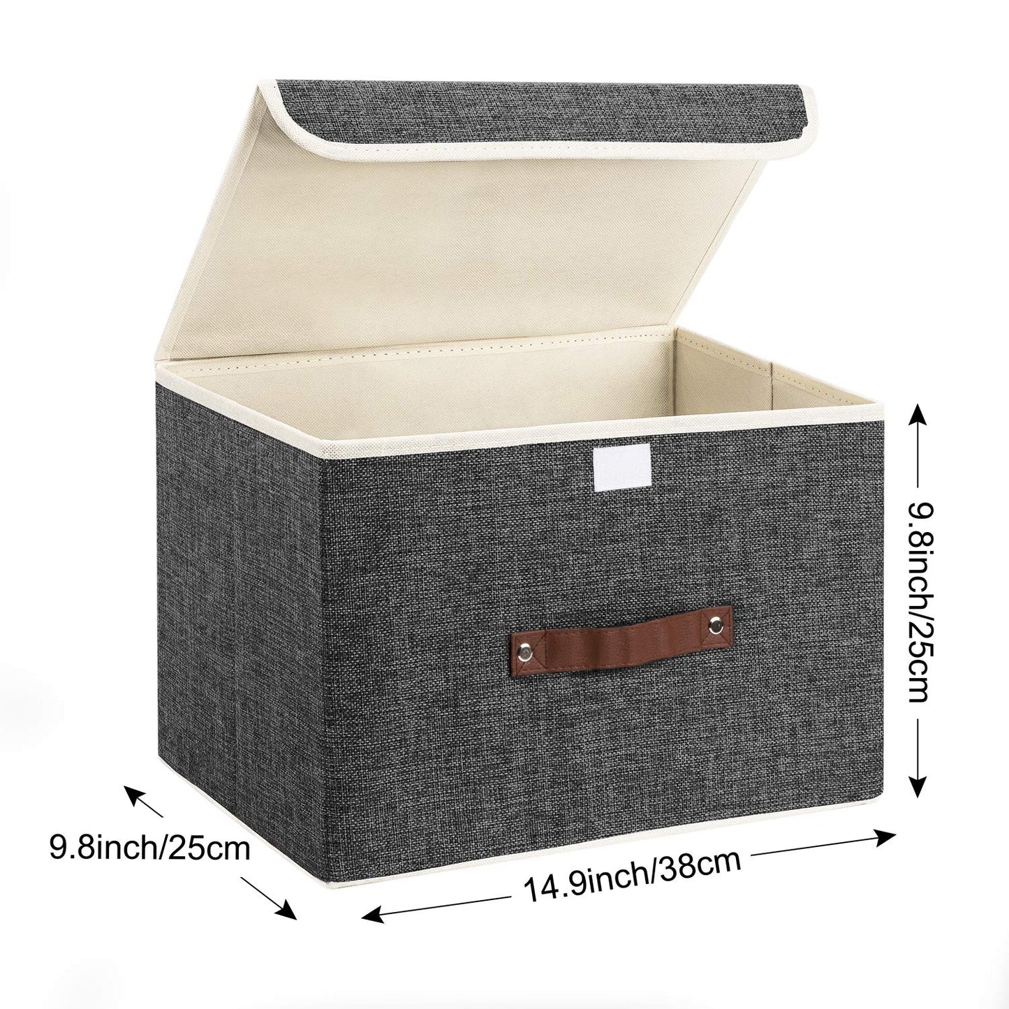 TYEERS Collapsible Storage Box with Lid, Fabric Storage Box for Clothes, Wardrobe Storage, 38x25x25 cm, Set of 2, Black